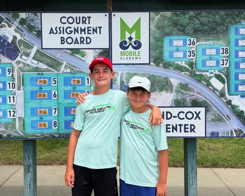 Two boys at a tournament in blue tmx shirts